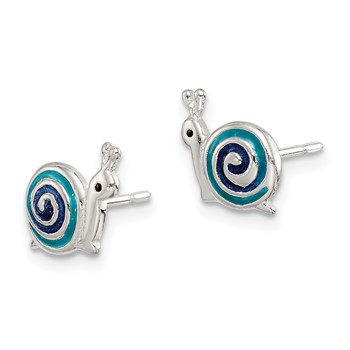 Sterling Silver Polished Blue & Black Enameled Snail Post Earrings — alternate view