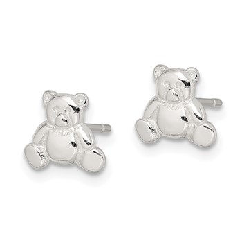 Sterling Silver Polished Teddy Bear Children's Post Earrings — alternate view