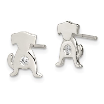 Sterling Silver Polished CZ Dog Post Earrings — alternate view