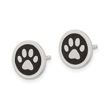 Sterling Silver Polished Enamel Paw Print Post Earrings — alternate view