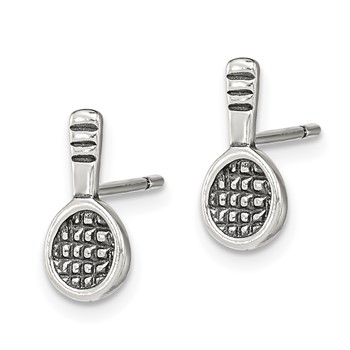 Sterling Silver Antique Tennis Racquet Post Earrings — alternate view