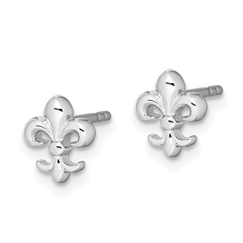 Sterling Silver Rhodium-plated Polished Fleur de Lis Post Earrings — alternate view