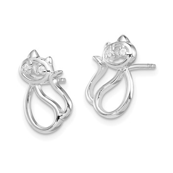 Sterling Silver Rhodium Plated CZ Open Cat Post Earrings — alternate view
