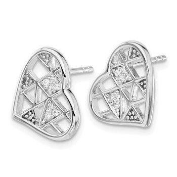 Sterling Silver Rhodium Plated CZ Heart Post Earrings — alternate view