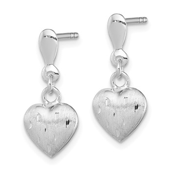 Sterling Silver Rhodium Plated 3-D Scratch Heart Post Earrings — alternate view