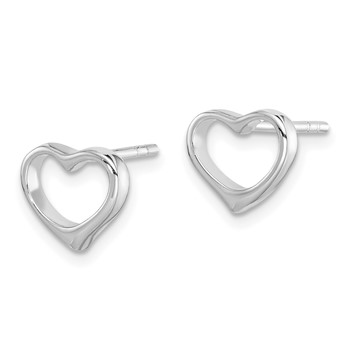 Sterling Silver Rhodium Plated Open Heart Post Earrings — alternate view