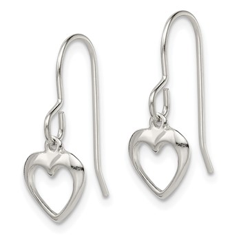 Sterling Silver Heart Dangle Shepherd Hook Earrings — alternate view