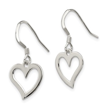 Sterling Silver Polished Heart Dangle Earrings — alternate view