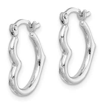 Sterling Silver Rhodium Plated Hollow Heart Hoop Earrings — alternate view