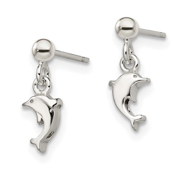 Sterling Silver Polished Dolphin Post Dangle Earrings — alternate view