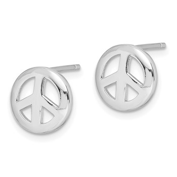 Sterling Silver Rhodium-plated Polished Peace Sign Post Earrings — alternate view