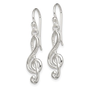 Sterling Silver Music Treble Clef Shepherd Hook Earrings — alternate view