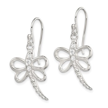 Sterling Silver CZ Dragonfly Shepherd Hook Earrings — alternate view