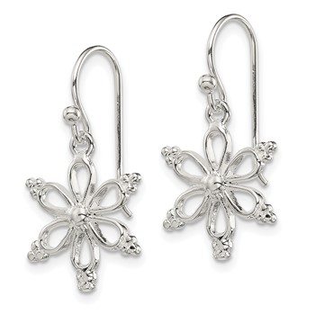 Sterling Silver Snowflake Shepherd Hook Dangle Earrings — alternate view