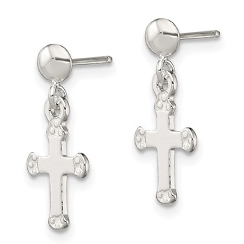 Sterling Silver Polished Budded Cross Post Dangle Earrings — alternate view