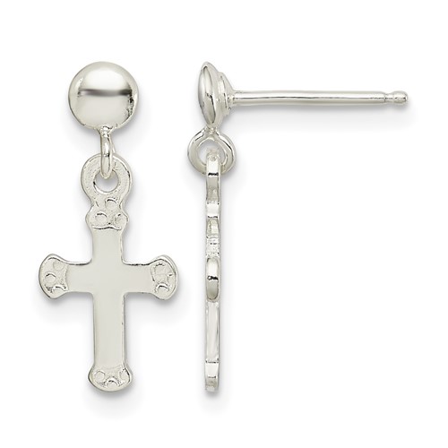 Sterling Silver Polished Budded Cross Post Dangle Earrings