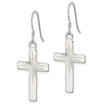Sterling Silver Polished & Diamond-cut Latin Cross Dangle Earrings — alternate view