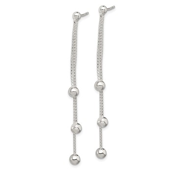 Sterling Silver Polished 3-Strand Beaded Post Dangle Earrings — alternate view