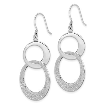 Sterling Silver RH-plated Polished & Textured Interlocking Circle Dangle Ea — alternate view