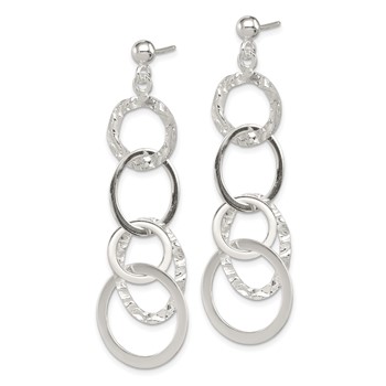 Sterling Silver Polished and Hammered Circles Post Dangle Earrings — alternate view