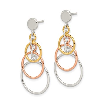 Sterling Silver & Flash Yellow & Rose Gold-plated Circle Post Dangle Earrin — alternate view