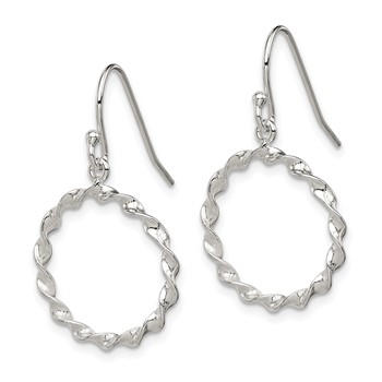 Sterling Silver Polished & Twisted Circle Dangle Shepherd Hook Earrings — alternate view