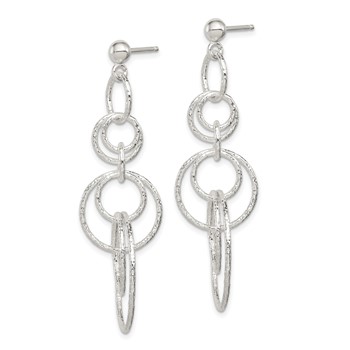 Sterling Silver Polished & Textured Circle Links Post Dangle Earrings — alternate view