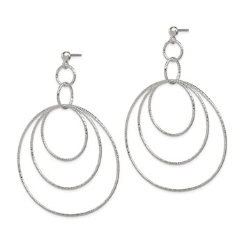 Sterling Silver Polished & Textured Large Circles Post Dangle Earrings — alternate view