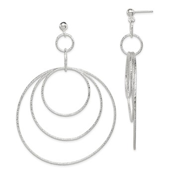 Sterling Silver Polished & Textured Large Circles Post Dangle Earrings