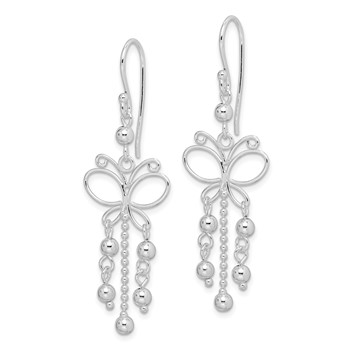 Sterling Silver Rhodium-plated Beaded Butterfly Dangle Earrings — alternate view
