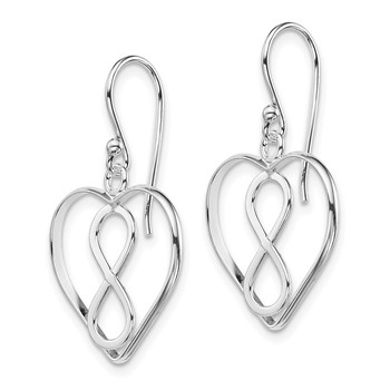 Sterling Silver Rhodium-plated Polished Infinity Open Heart Dangle Earrings — alternate view