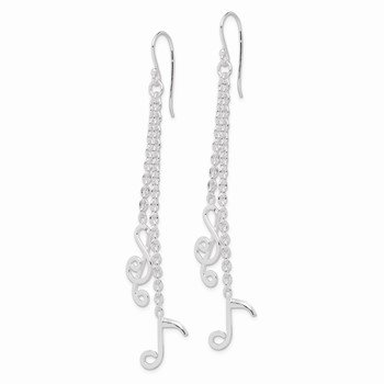 Sterling Silver Rhodium-plated Musical Notes Dangle Earrings — alternate view