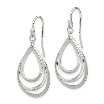 Sterling Silver Polished Triple Teardrop Dangle Earrings — alternate view
