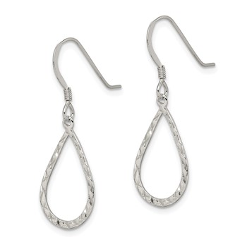 Sterling Silver Polished & D/C Teardrop Dangle Shepherd Hook Earrings — alternate view