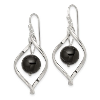 Sterling Silver Polished Onyx Twisted Dangle Earrings — alternate view