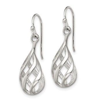 Sterling Silver Polished Fancy Twisted Teardrop Dangle Earrings — alternate view
