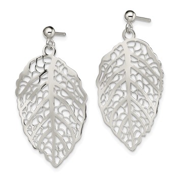 Sterling Silver Polished Leaf Post Dangle Earrings — alternate view