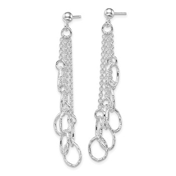 Sterling Silver RH-plated Polished Textured Oval & Chain Post Dangle Earrin — alternate view