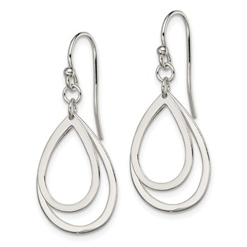 Sterling Silver Polished Double Teardrop Dangle Shepherd Hook Earrings — alternate view