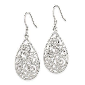 Sterling Silver Polished Fancy Filigree Teardrop Dangle Earrings — alternate view