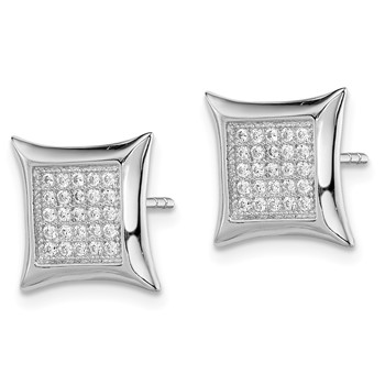 Sterling Silver Rhodium-plated Polished Pavé CZ Square Post Earrings — alternate view