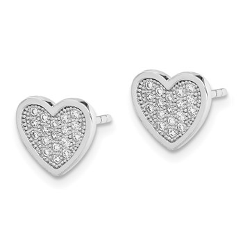 Sterling Silver Rhodium-plated CZ Pavé Heart Post Earrings — alternate view