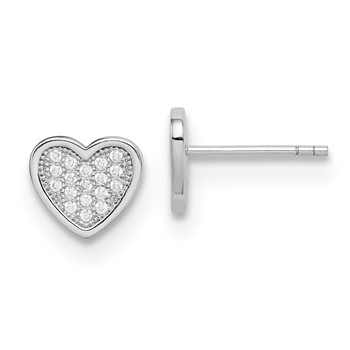 Sterling Silver Rhodium-plated CZ Pavé Heart Post Earrings