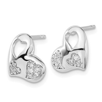 Sterling Silver Rhodium Plated CZ Heart Post Earrings — alternate view