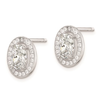 Sterling Silver Rhodium-plated Polished Pavé CZ Oval Post Earrings — alternate view