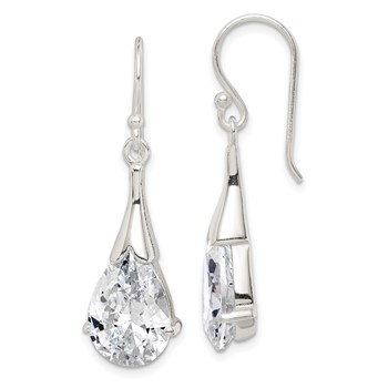 Sterling Silver Polished CZ Teardrop Dangle Earrings
