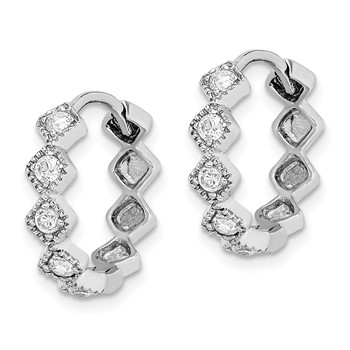 Sterling Silver Rhodium-plated CZ Hinged Hoop Earrings — alternate view