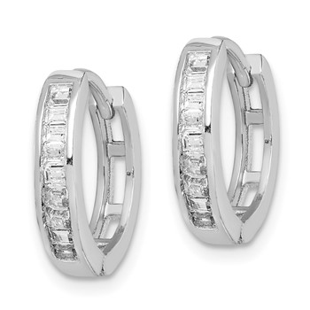 Sterling Silver Rhodium-plated CZ Baguette Hinged Hoop Earrings — alternate view