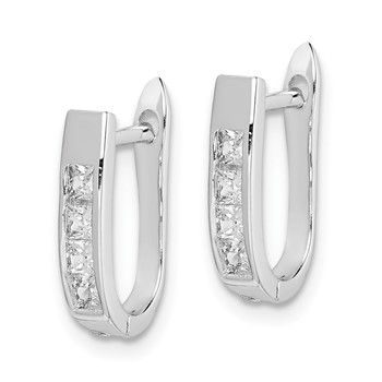 Sterling Silver Rhodium-plated CZ Hinged Hoop Earrings — alternate view