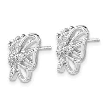 Sterling Silver Rhodium Plated CZ Butterfly Post Earrings — alternate view
